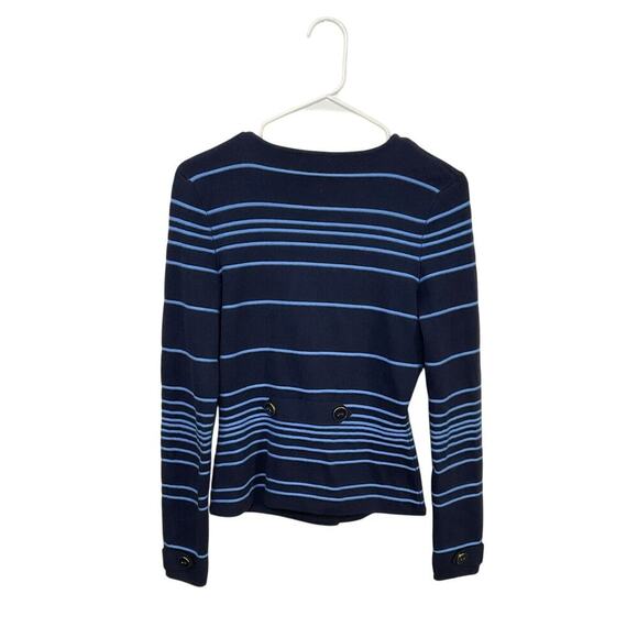 Cache Knit Cardigan Jacket Blue Striped Womens Small Costal Grandma Button Up - Picture 3 of 7
